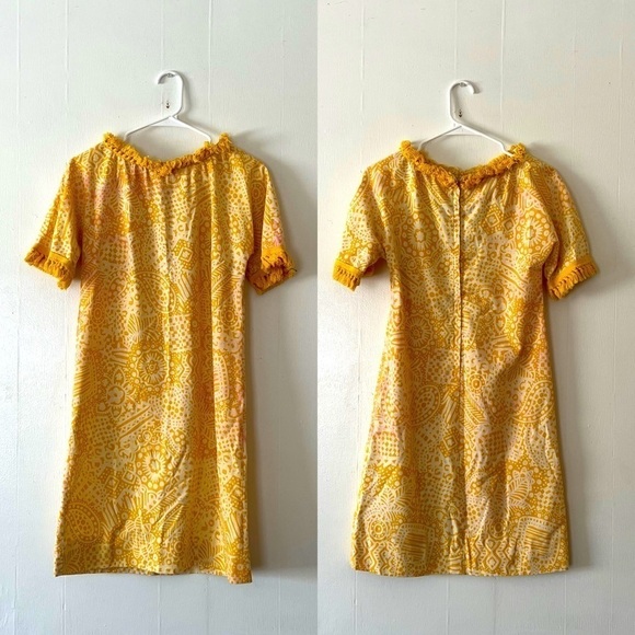 Vintage Dresses & Skirts - Vintage Patty Woodard California Yellow Tassel Abstract Mini Dress
